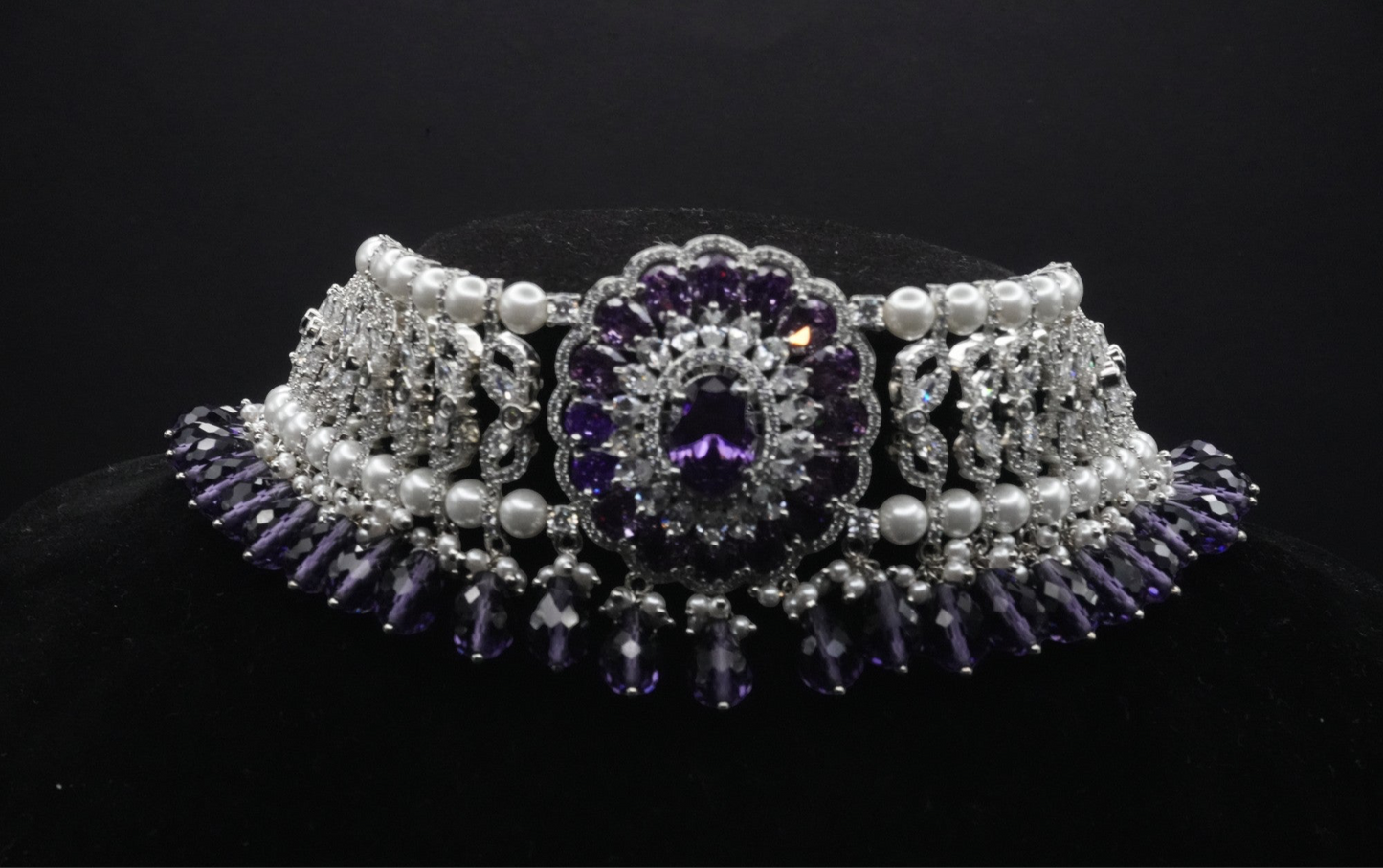Majestic Amethyst and Pearl Choker Necklace Set
