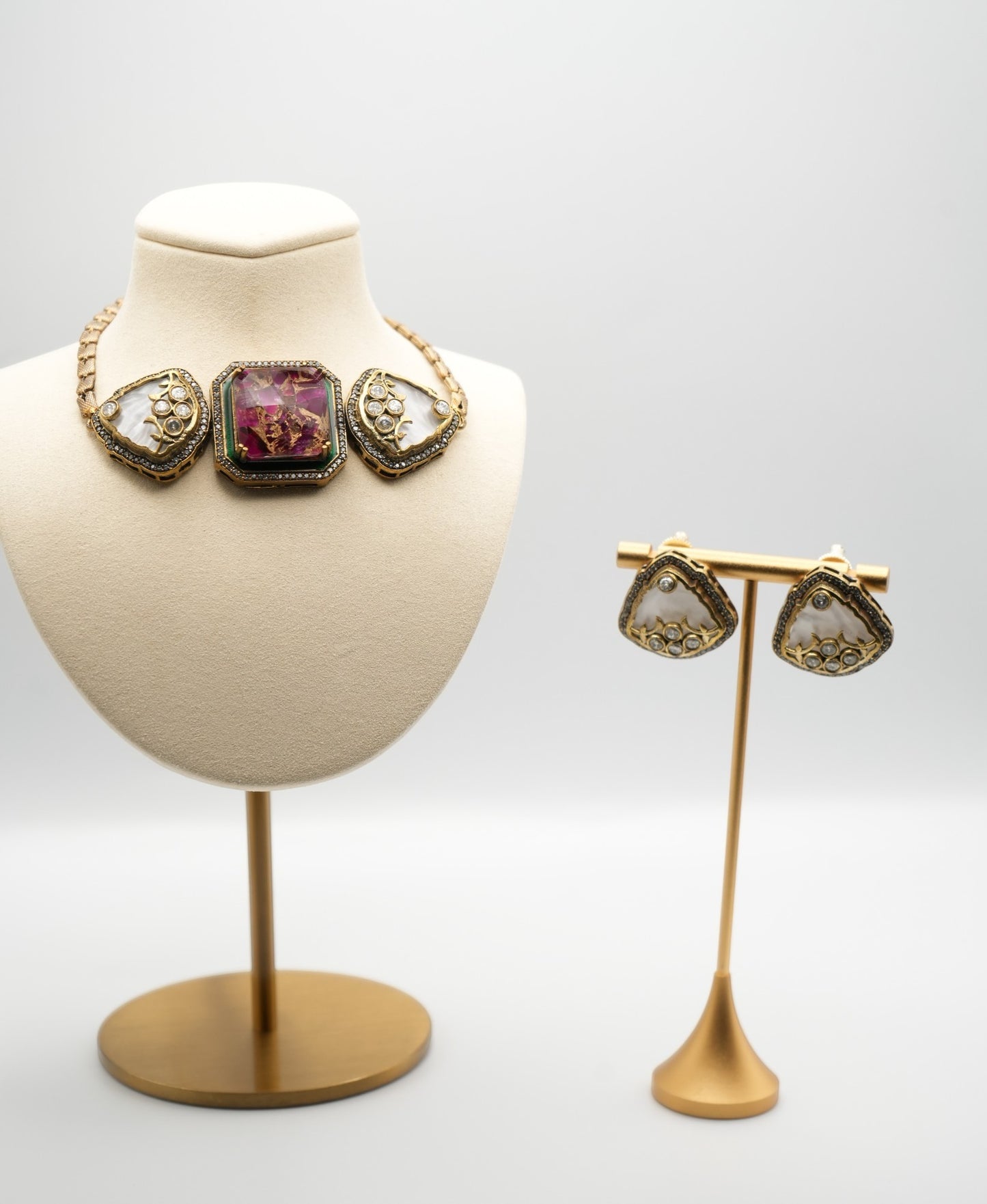 Twilight Bloom: Art Nouveau Inspired Necklace & Earring Set