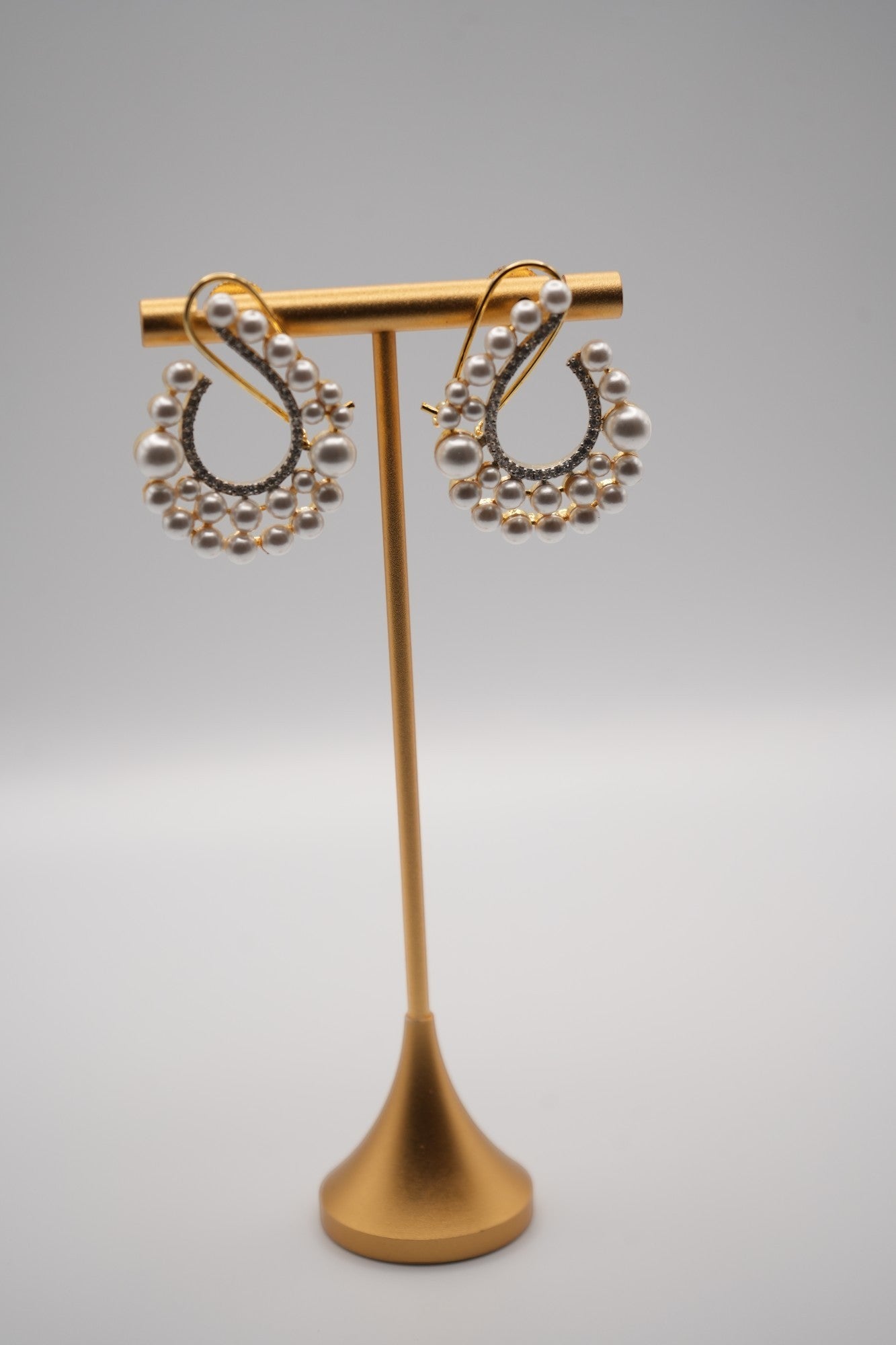 Pearlescent Cascade: Crystal and Pearl Hoop Earrings