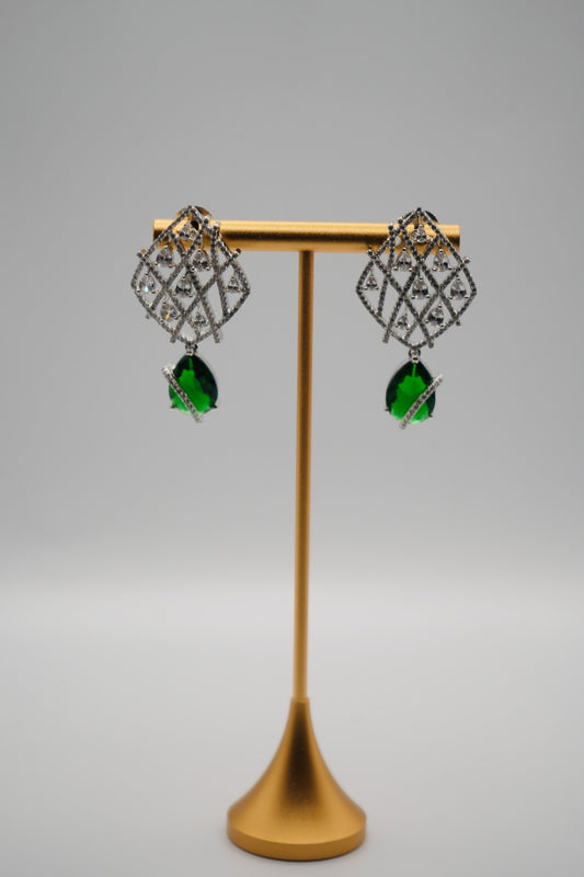 Emerald Lattice: Crystal and Gemstone Drop Earrings