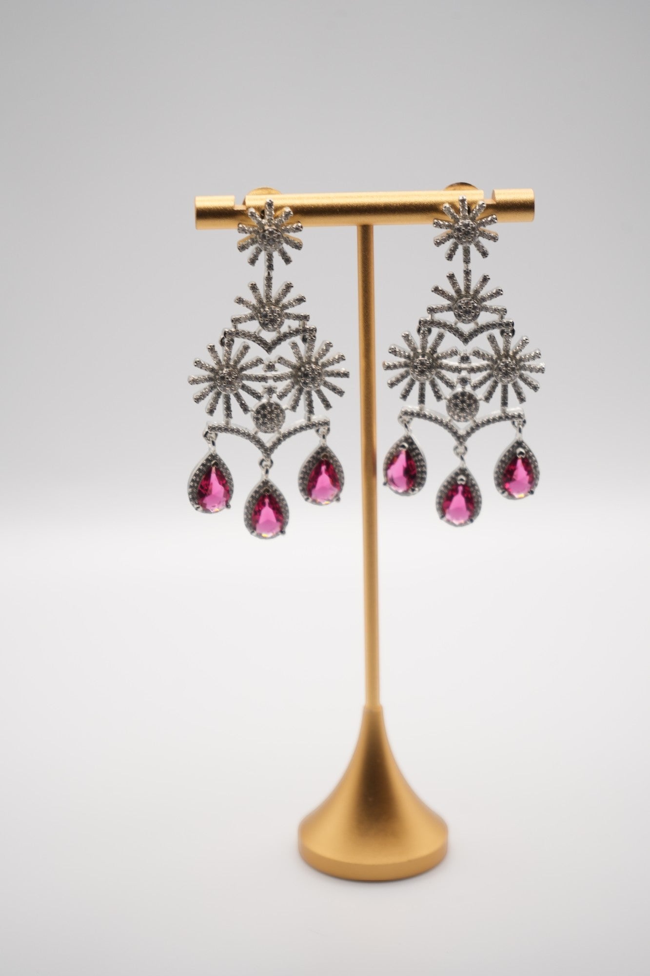 Exquisite Ruby and Crystal Chandelier Earrings