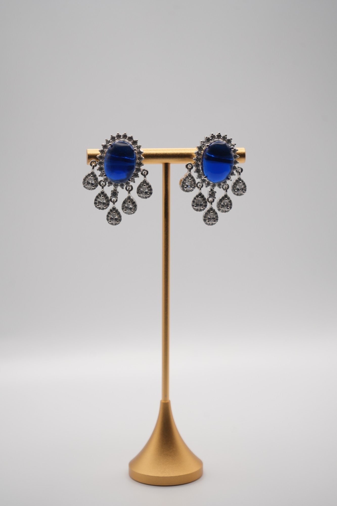 Sapphire Sunburst: Blue Gem and Crystal Drop Earrings