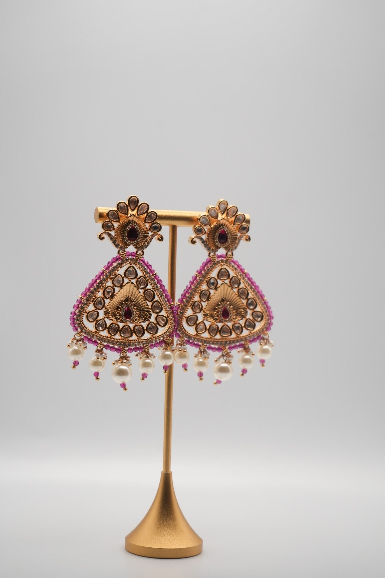 Ruby Radiance: Polki Kundan Chandbali Earrings with Pink Accents