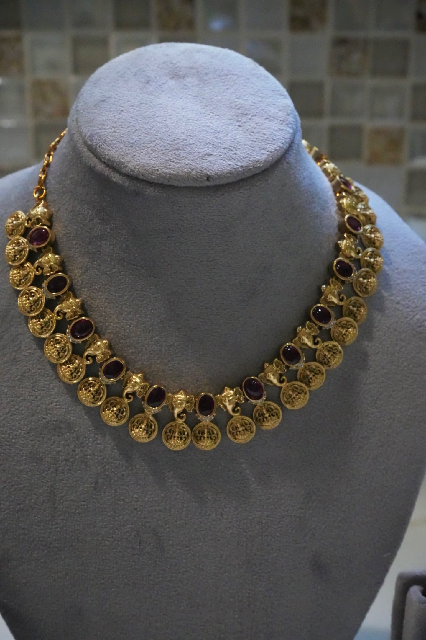 Elegant Ruby & Gold-Tone Necklace Set