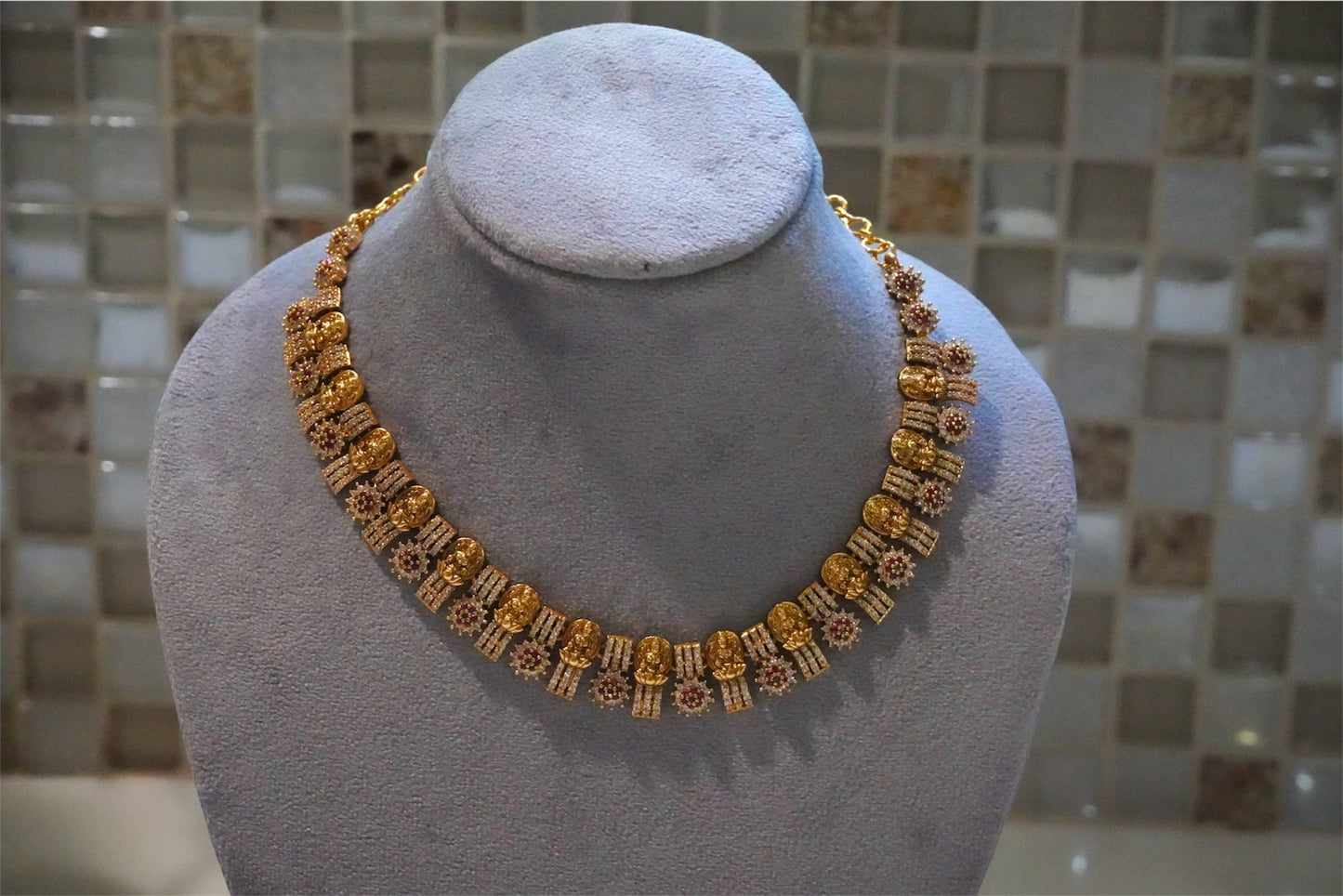 Traditional Gold-Toned Beaded & Floral Choker Necklace Set
