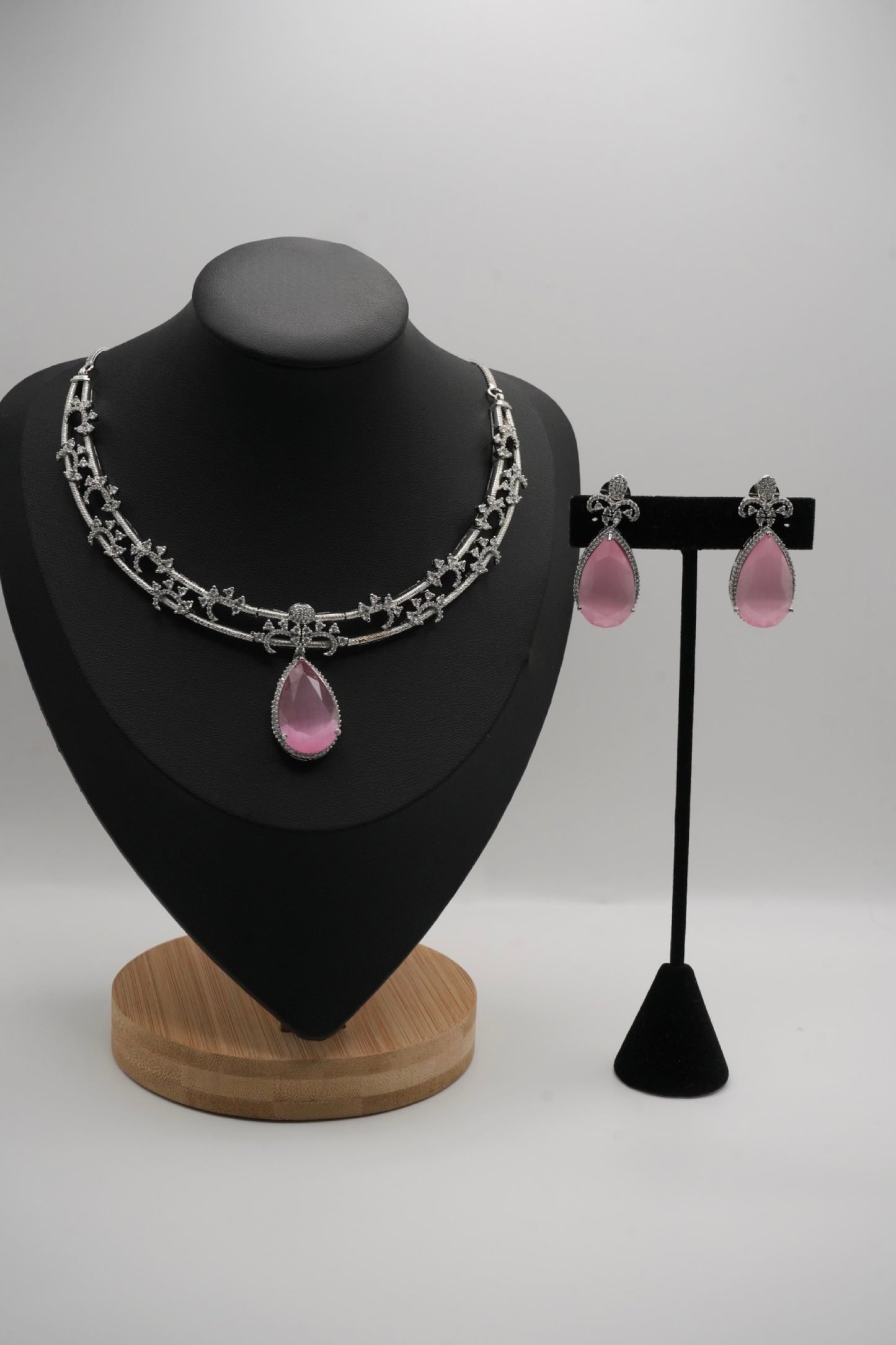 Dazzling Teardrop Gemstone Necklace Sets: Ruby, Pink, Green & Blue