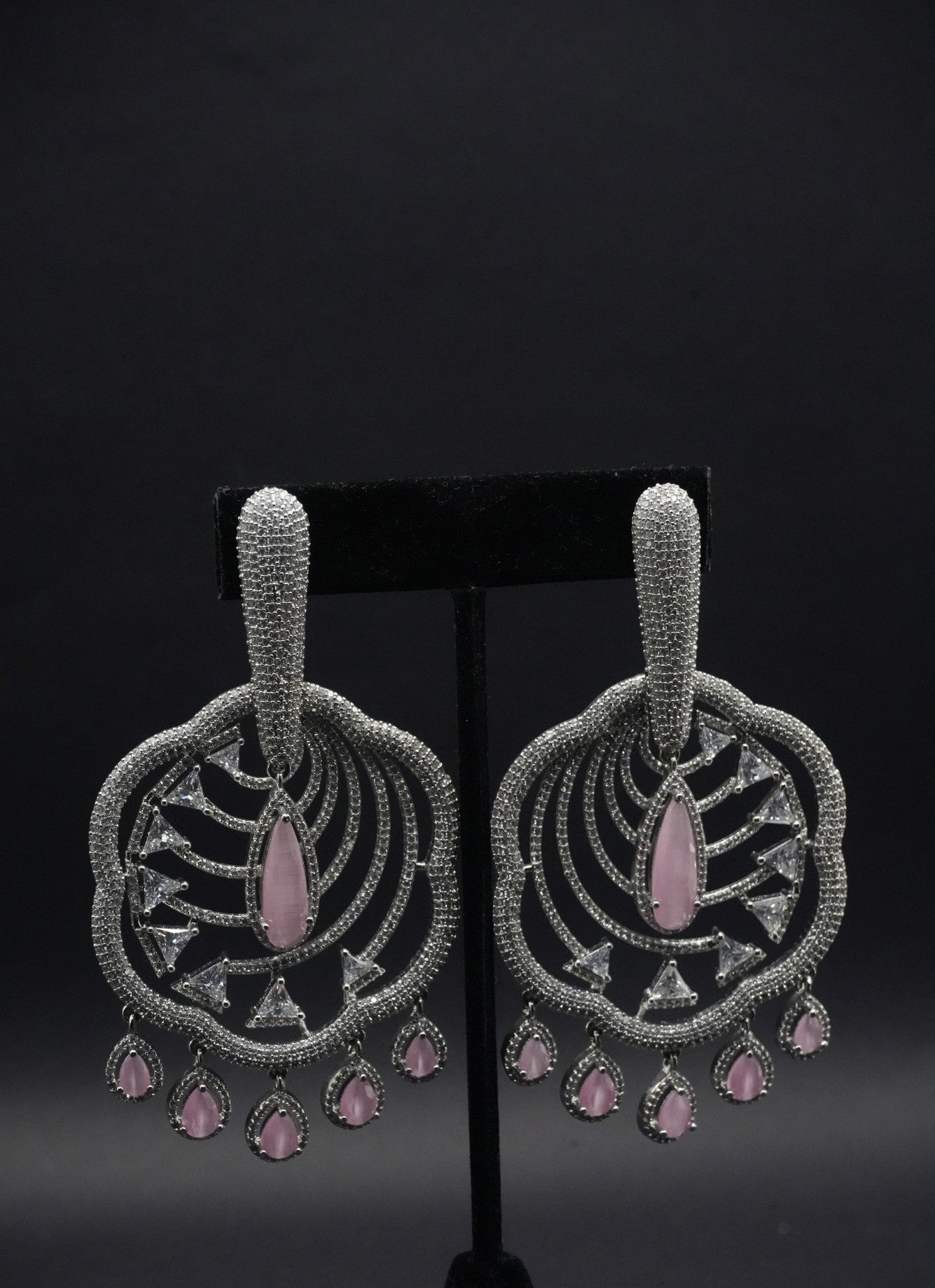Statement Silver coated and Pink Teardrop Earrings