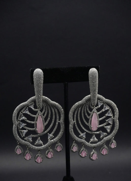 Statement Silver coated and Pink Teardrop Earrings