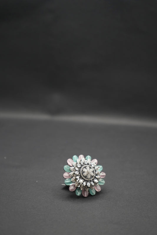 Whimsical Pastel Crystal Flower Ring