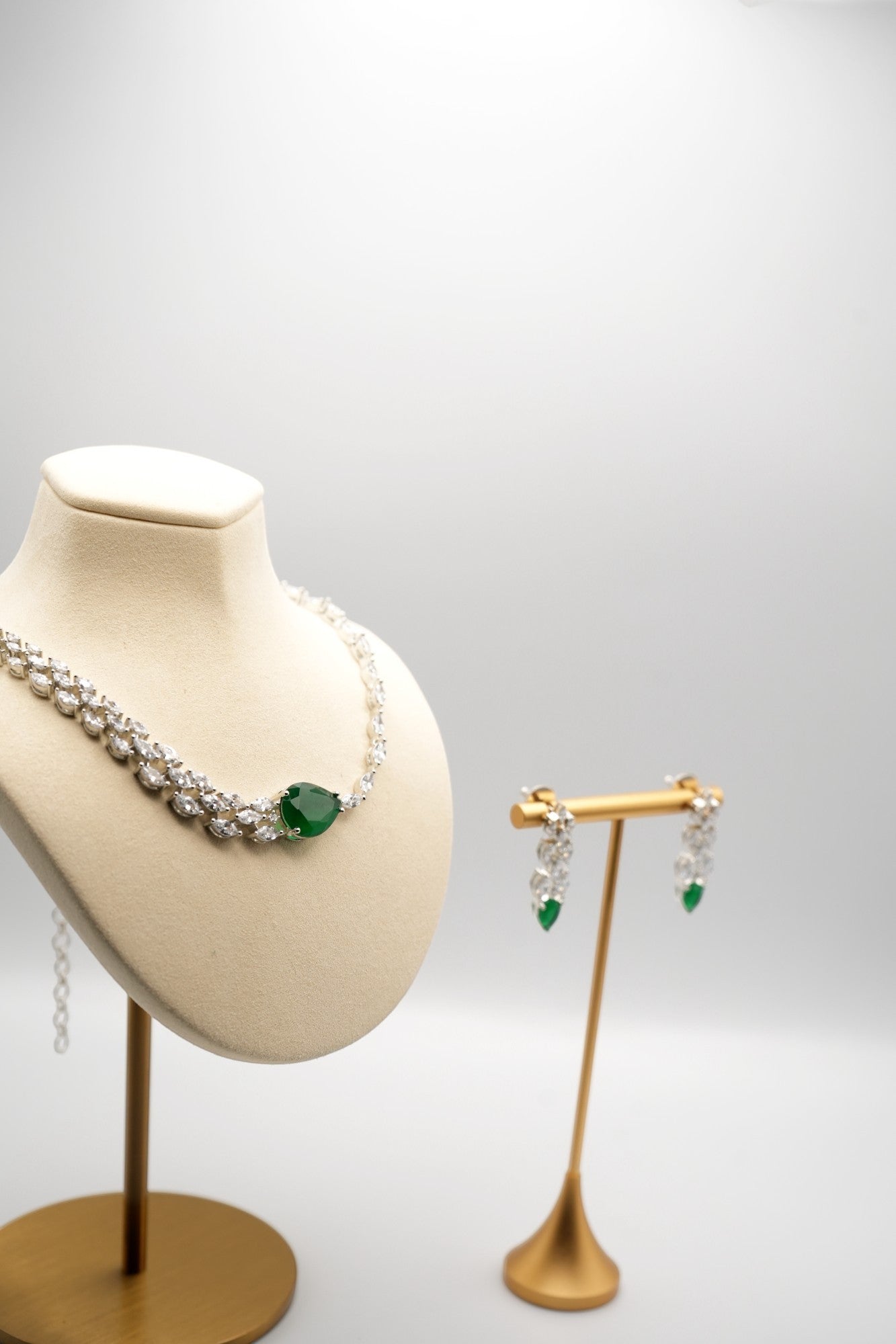 Emerald Cascade: Emerald Necklace & Earring Set