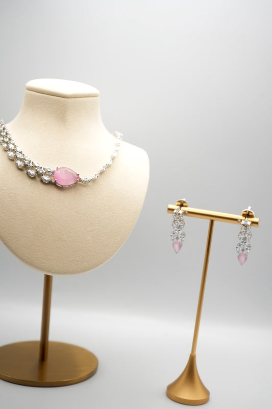 Emerald Cascade: Baby Pink Emerald Necklace & Earring Set