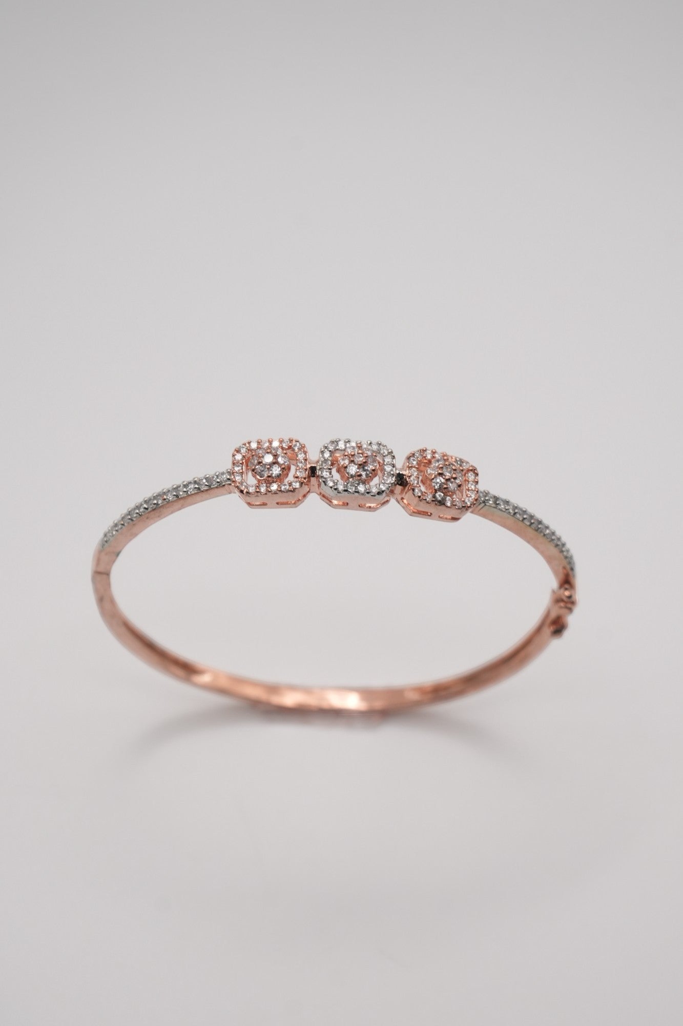 Triple Sparkle: Rose Gold & Crystal Square Bangle