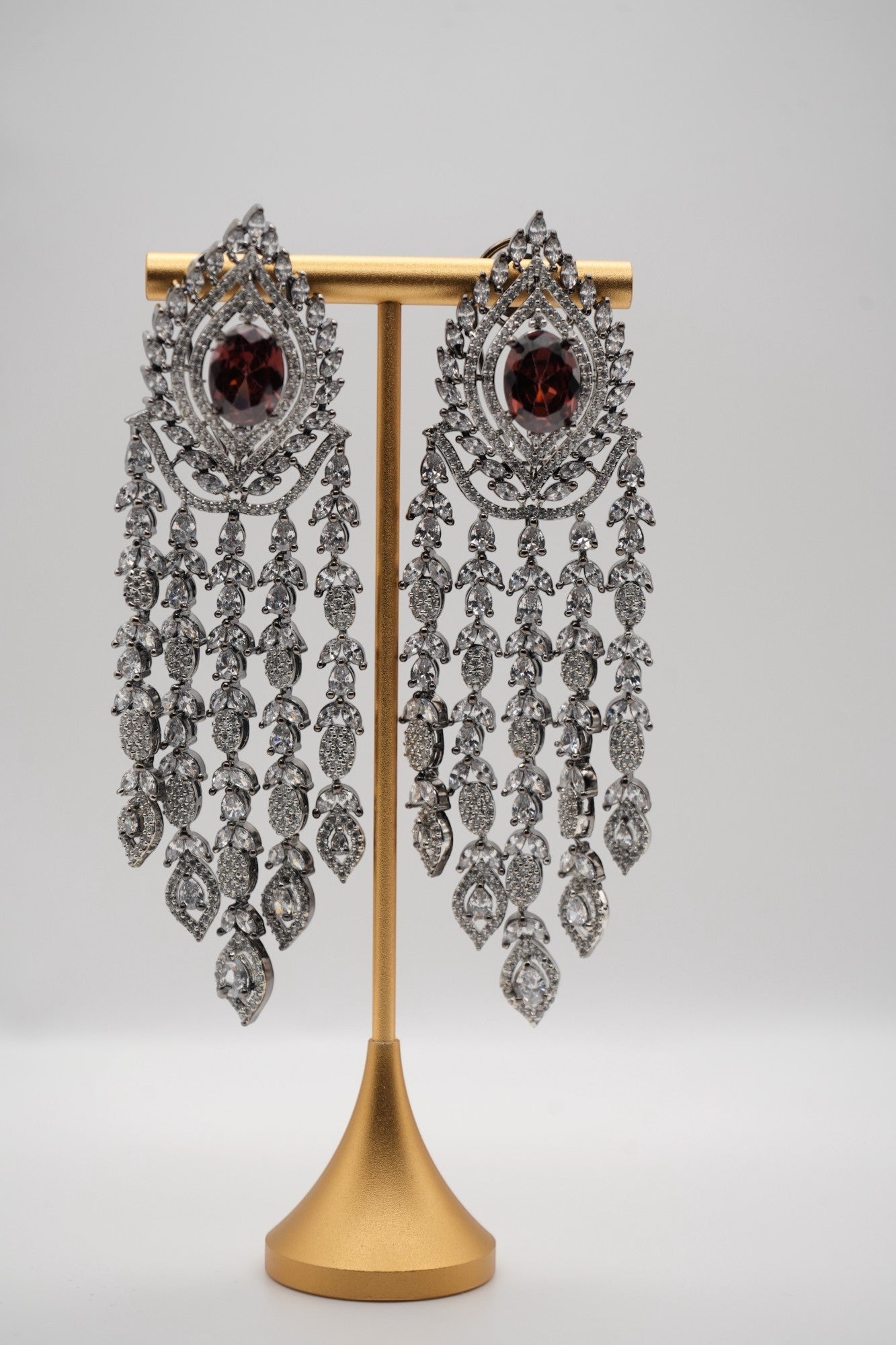 Crimson Majesty: Garnet & Crystal Chandelier Earrings