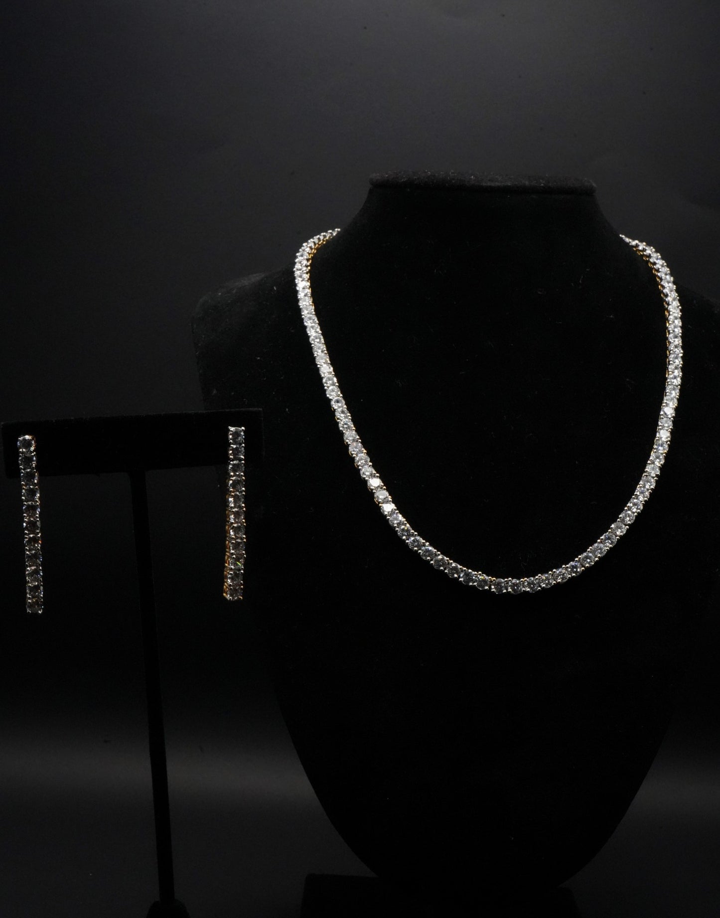 Linear Luxe CZ Crystals Simulant Necklace and Earrings Set