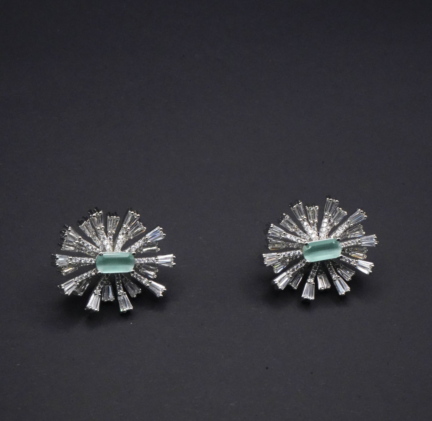 Radiant Burst Jade and CZ Stones Simulant Earrings