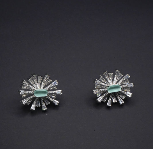 Radiant Burst Jade and CZ Stones Simulant Earrings