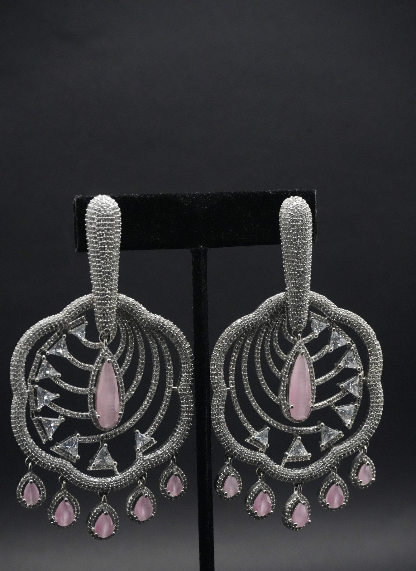 Statement Silver coated and Pink Teardrop Earrings