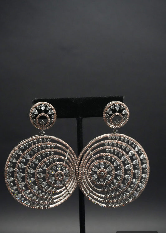 Rose Gold coated and Zircon Circular Statement Earrings
