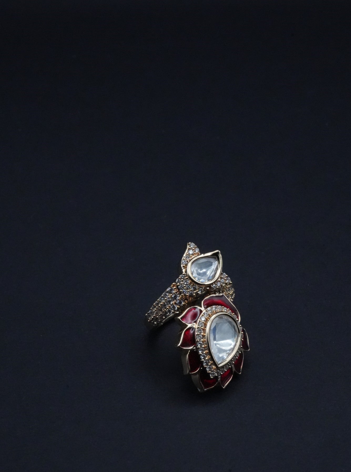 Two-stone statement ring with Red Stones