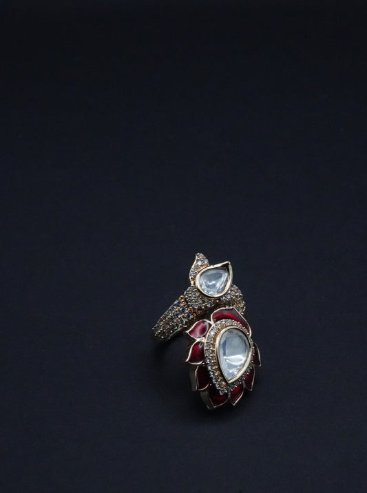 Two-stone statement ring with Red Stones