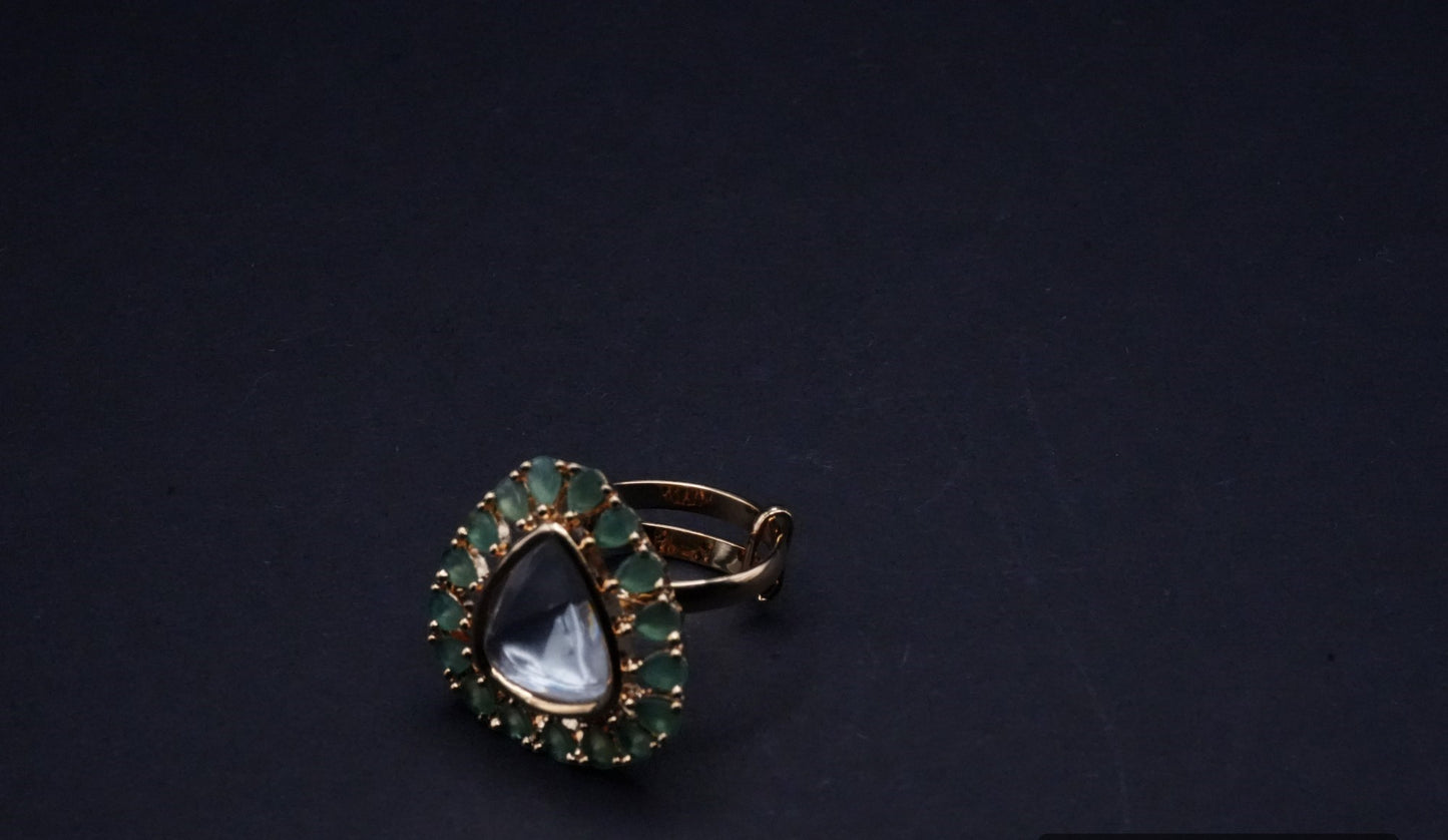 Triangular Statement Rings with Clear and Green Stones