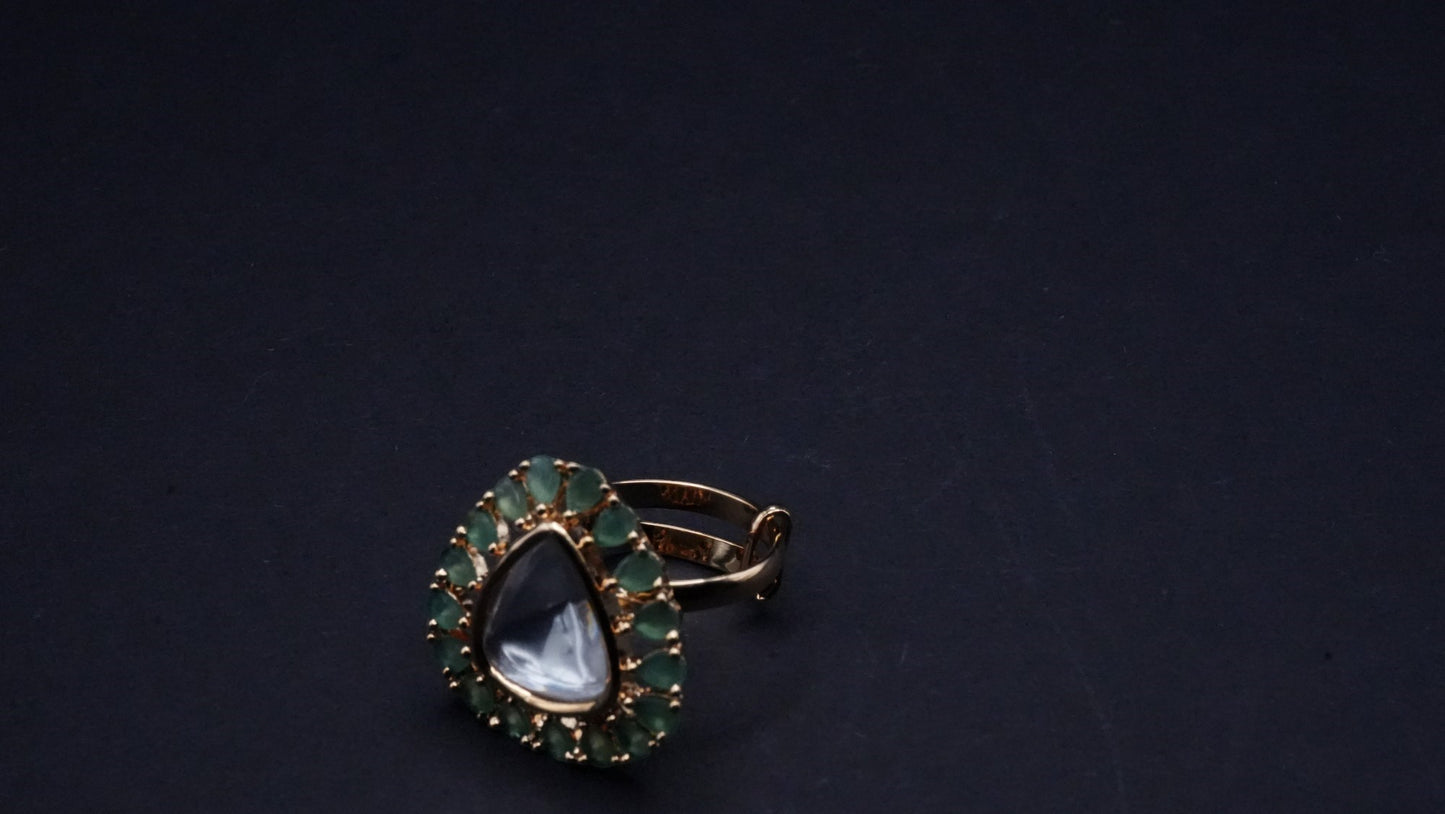 Triangular Statement Rings with Clear and Green Stones