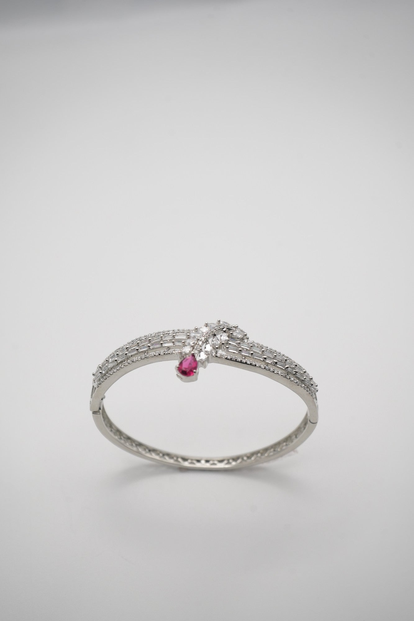 Fuchsia Fusion: Silver Coated & Pink Gemstone Interwoven Bangle