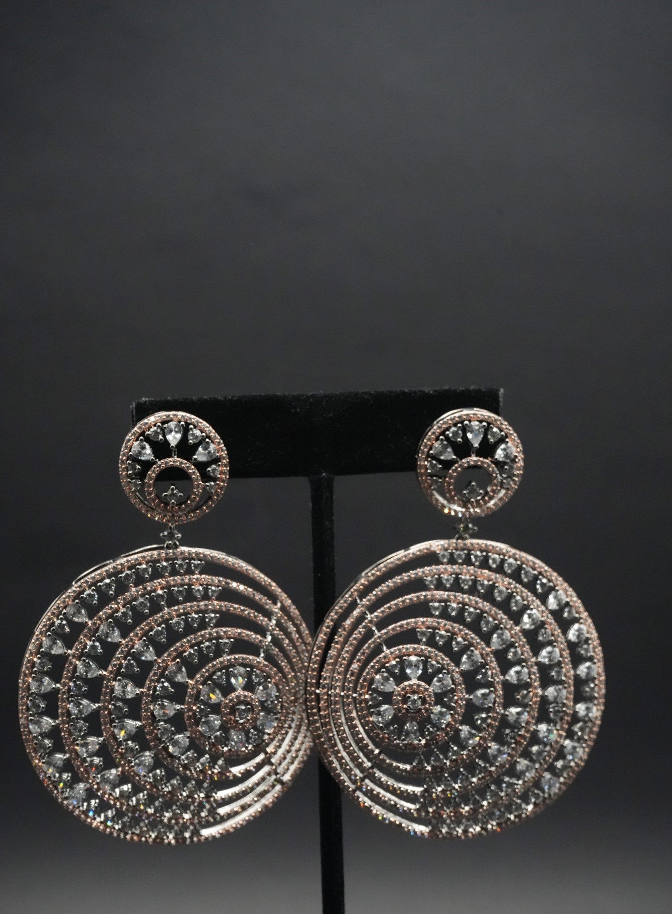 Rose Gold coated and Zircon Circular Statement Earrings