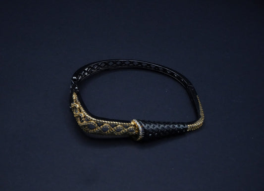 Geometric Dual-Tone Cutout Bangle with Crystal Embellishments