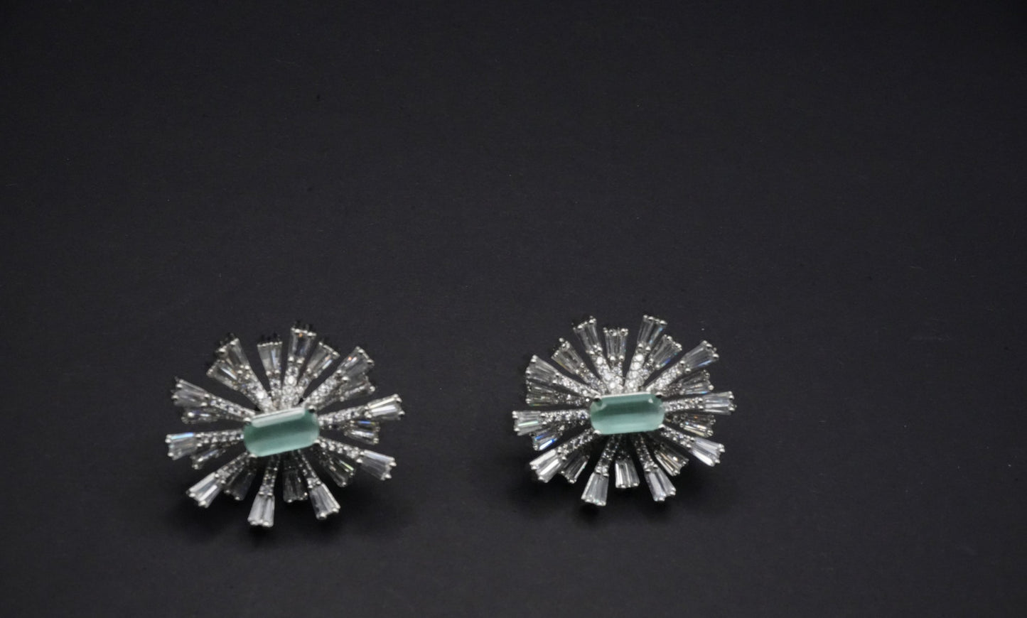 Radiant Burst Jade and CZ Stones Simulant Earrings