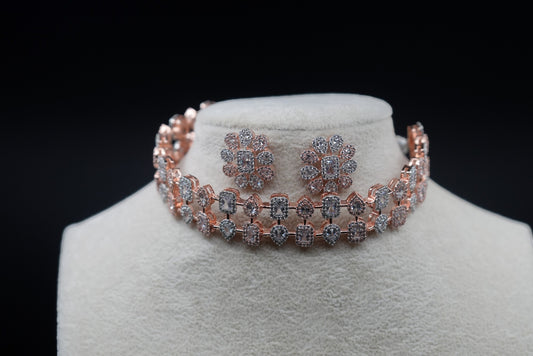 Beautiful elegant CZ Stones with this stunning rose gold choker and earring set