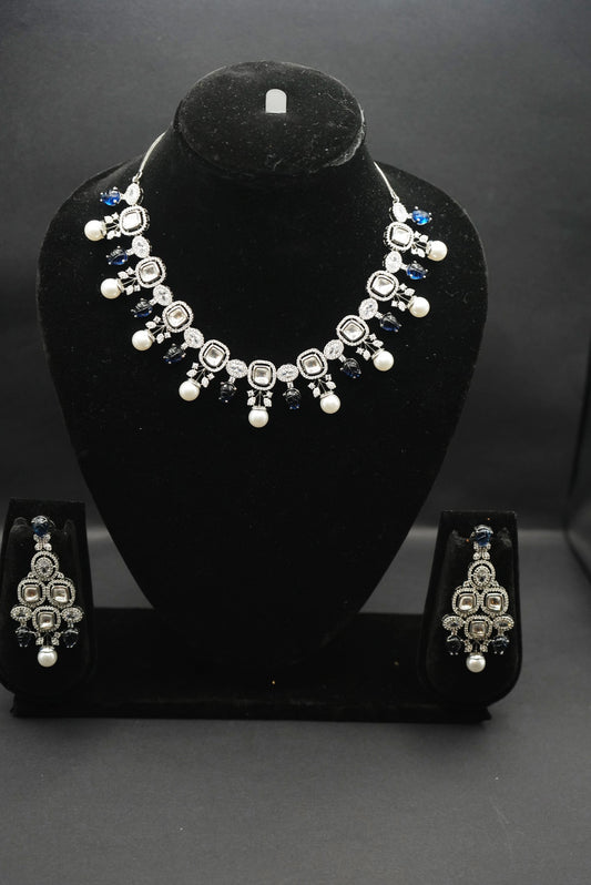 Elegant Purple and white stone  set with beautiful Earrings