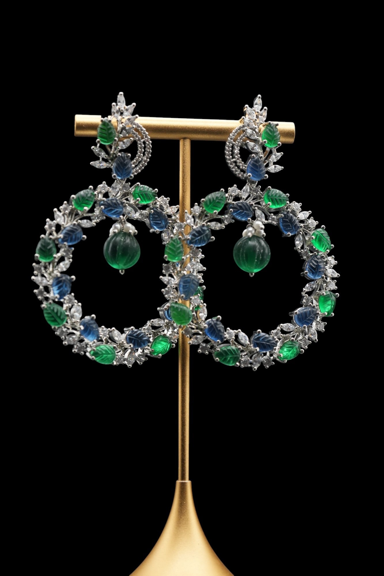 Forest Canopy: Multi-Gemstone Leaf Hoop Earrings