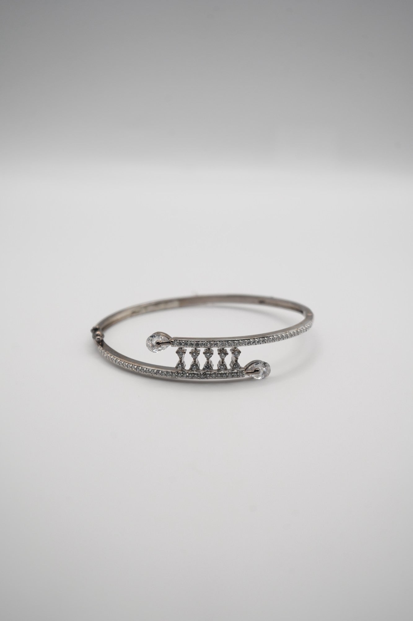 Celestial Arc: Silver Coated & Crystal Open Cuff Bangle