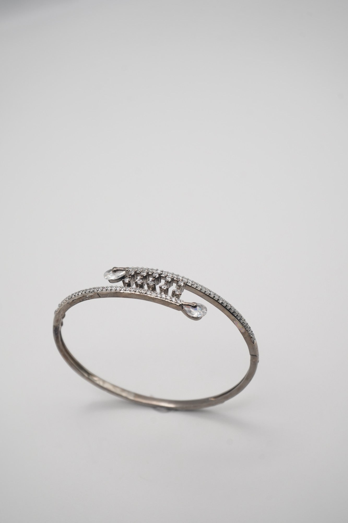 Celestial Arc: Silver Coated & Crystal Open Cuff Bangle
