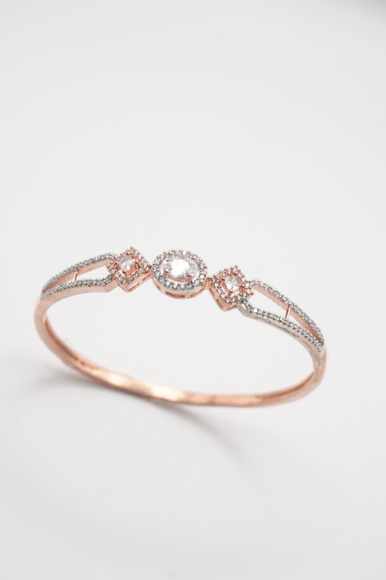 Dazzling Trio: Rose Gold & Crystal Oval & Square Bangle