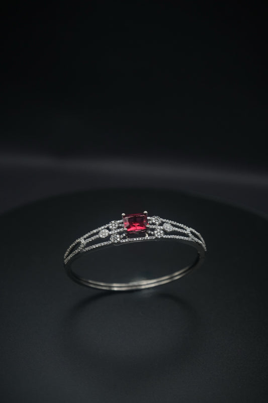 Ruby Radiance: Zircon and Crystal Bangle Bracelet