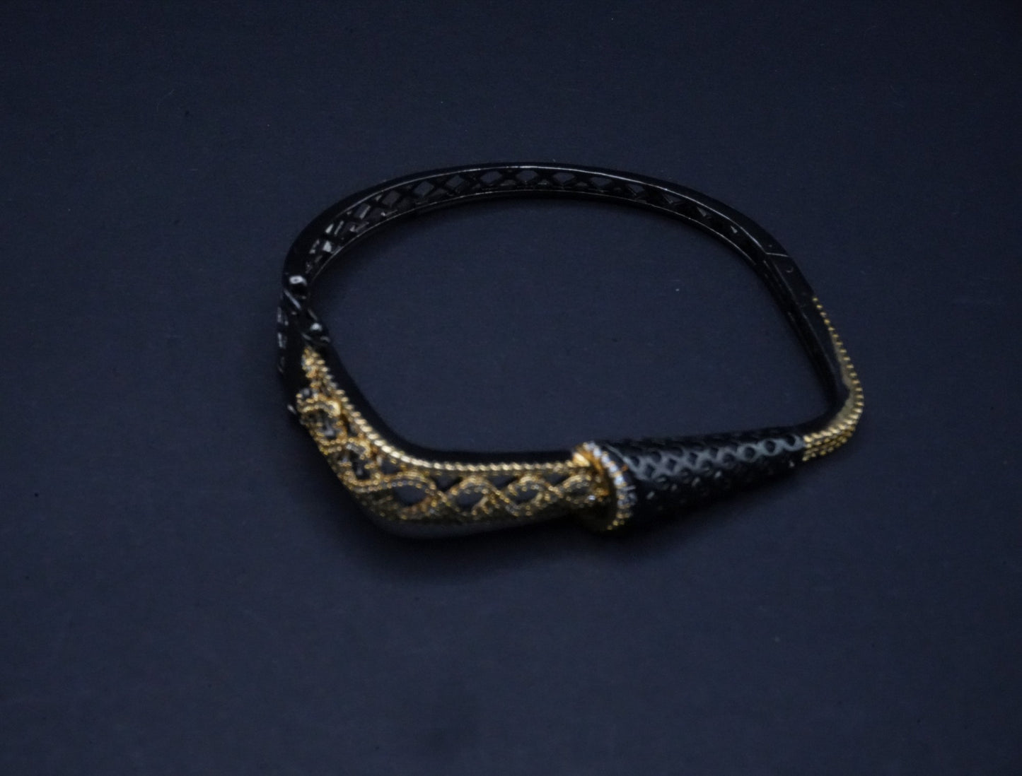 Geometric Dual-Tone Cutout Bangle with Crystal Embellishments