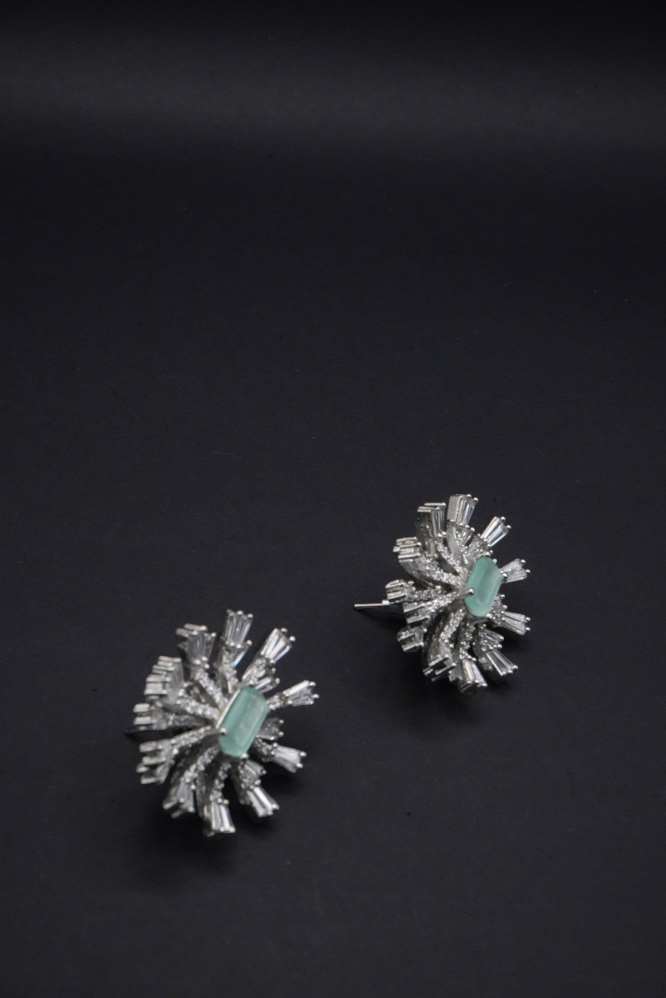 Radiant Burst Jade and CZ Stones Simulant Earrings