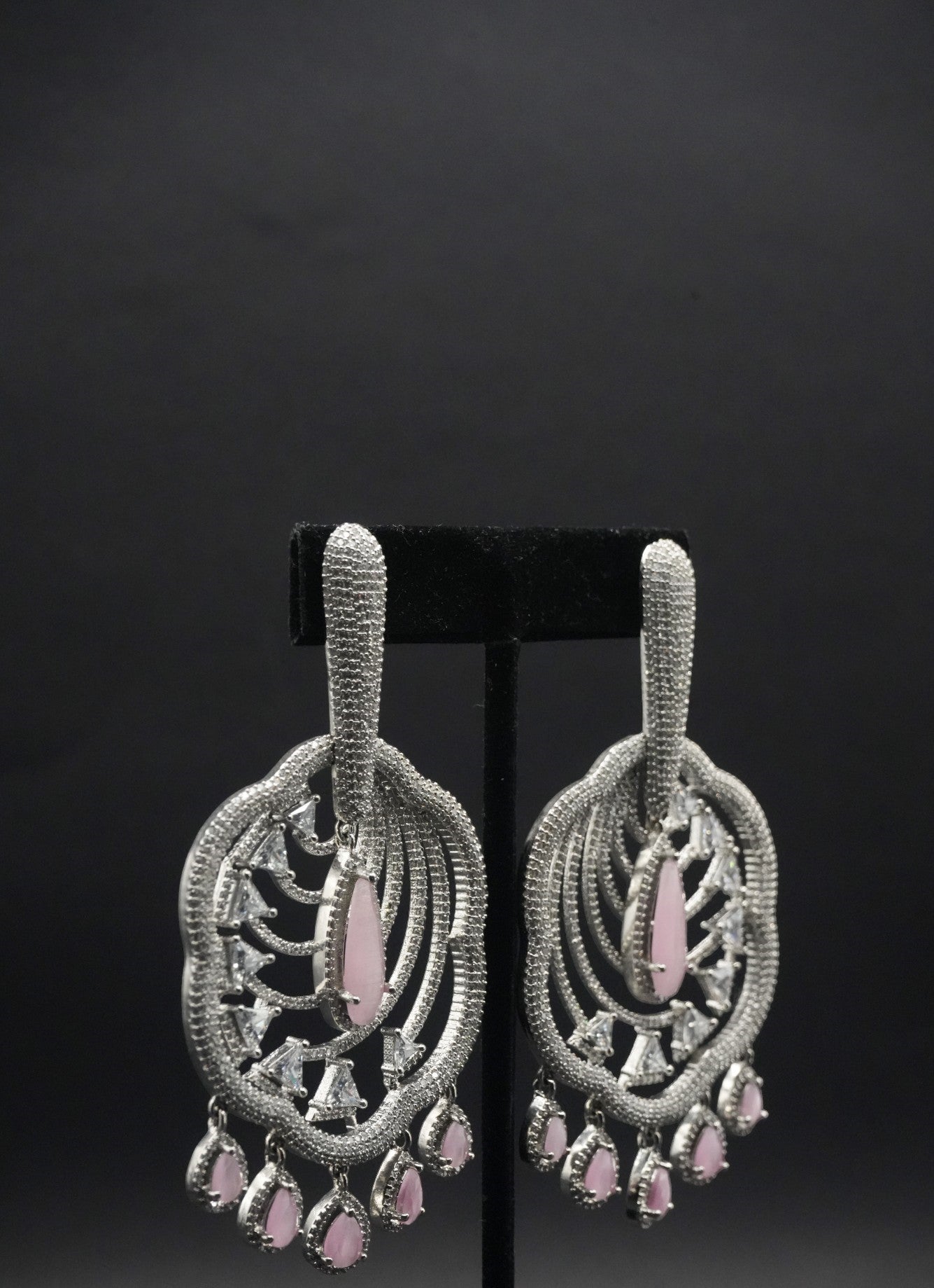 Statement Silver coated and Pink Teardrop Earrings