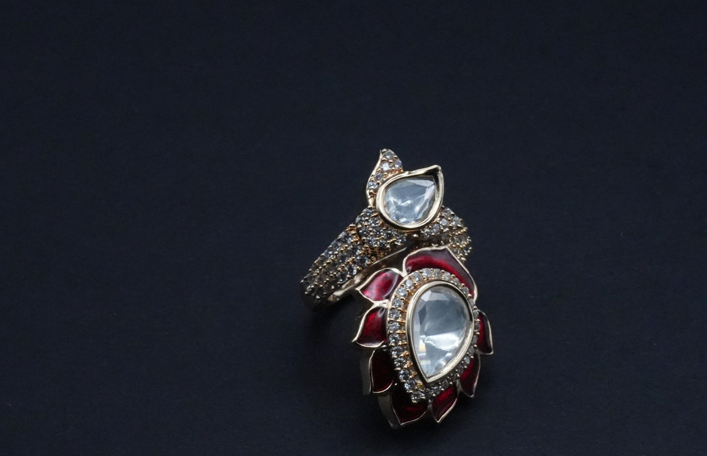 Two-stone statement ring with Red Stones