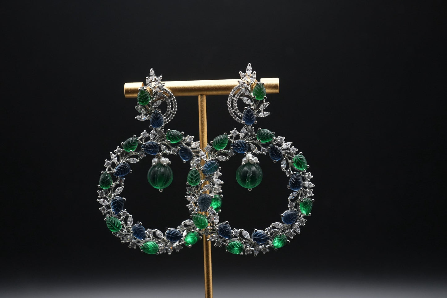 Forest Canopy: Multi-Gemstone Leaf Hoop Earrings