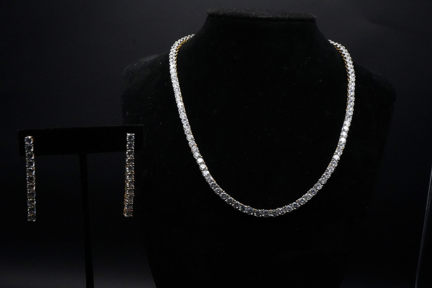 Linear Luxe CZ Crystals Simulant Necklace and Earrings Set