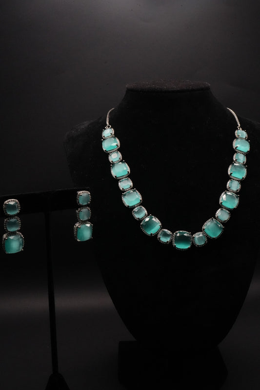 Oceanic Elegance Turquoise Green stone Silver Necklace