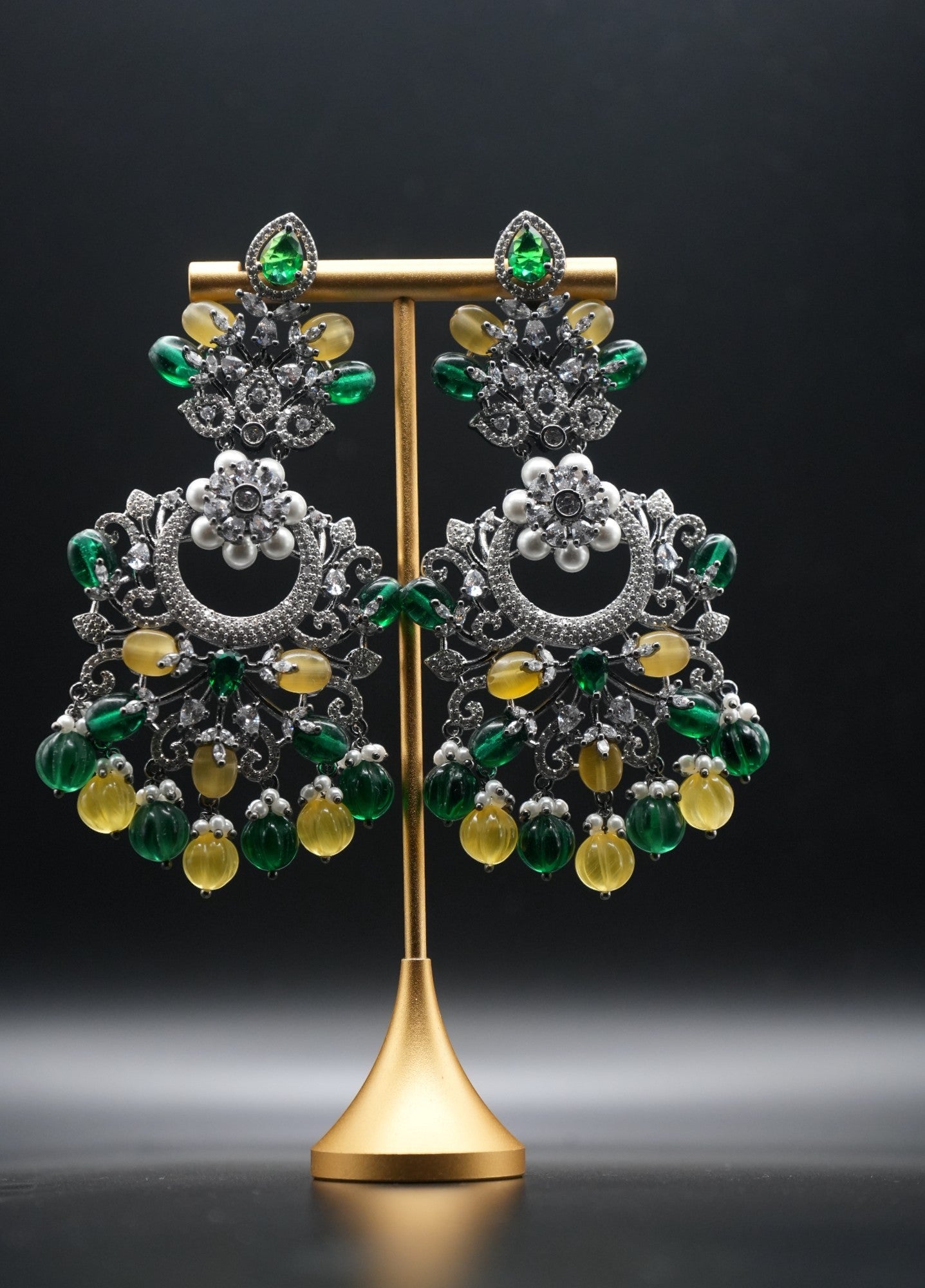 Emerald Bloom: Multi-Gemstone Dangler Earrings