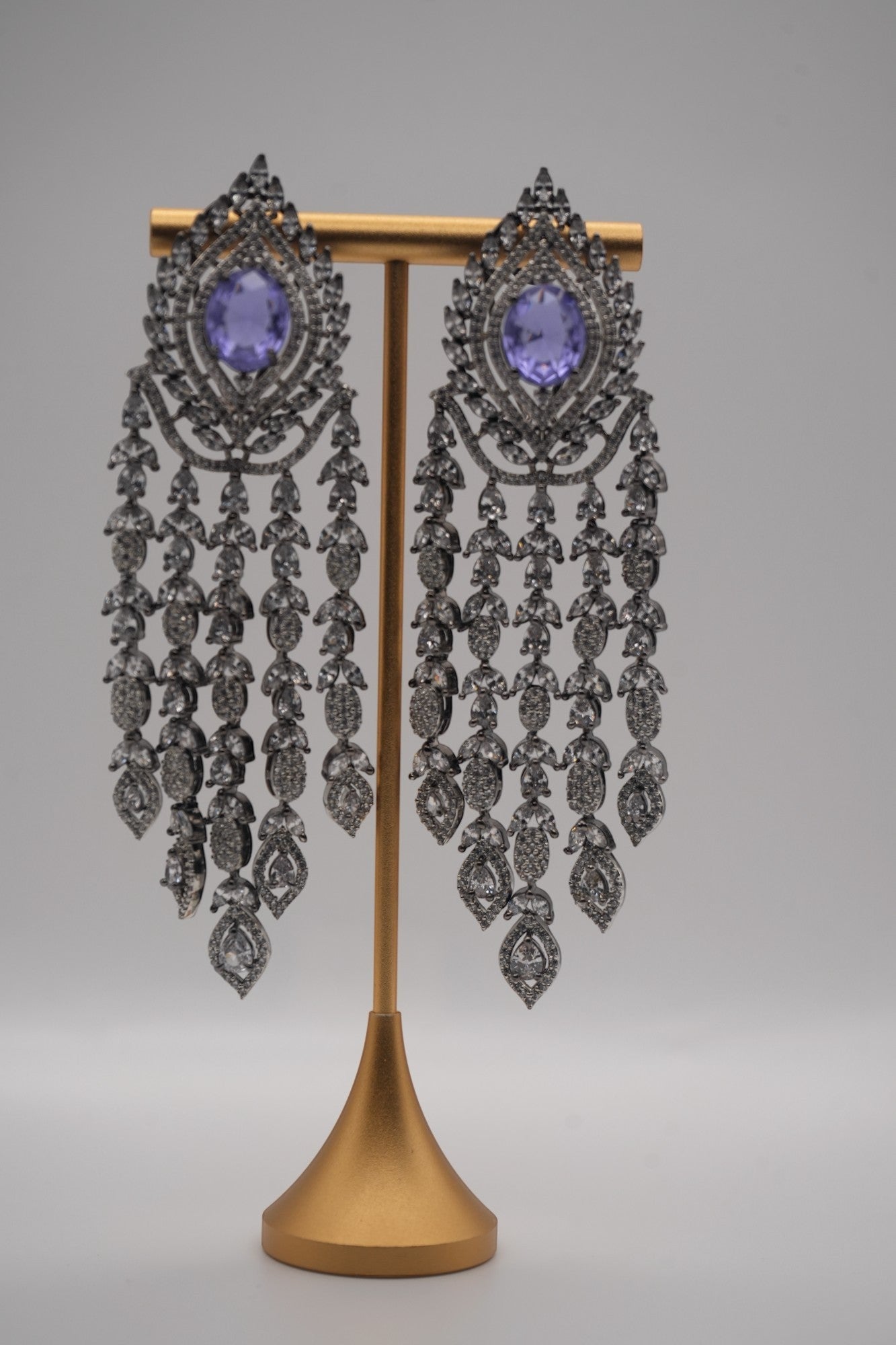 Regal Cascade: Amethyst & Crystal Chandelier Earrings