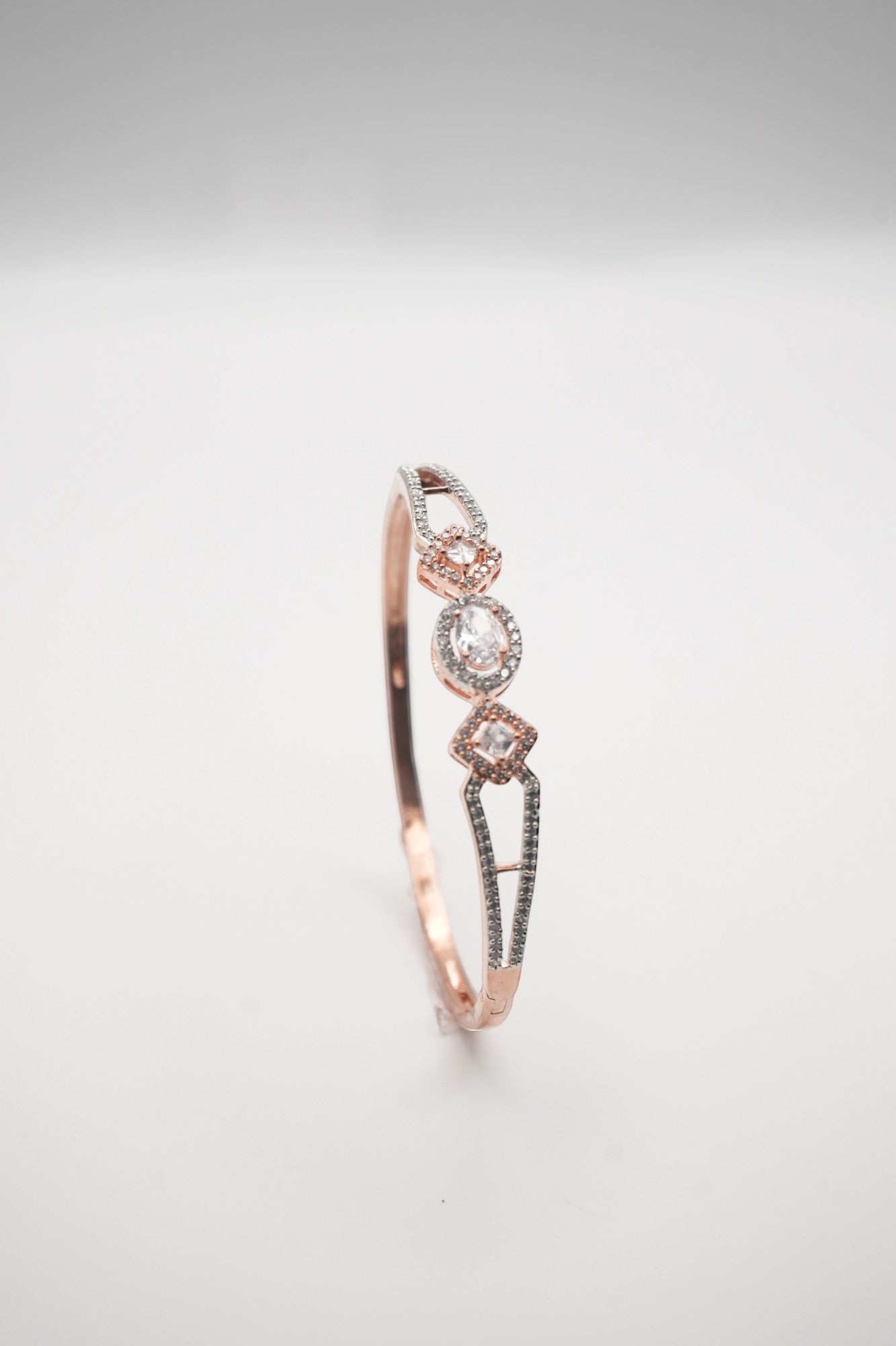 Dazzling Trio: Rose Gold & Crystal Oval & Square Bangle