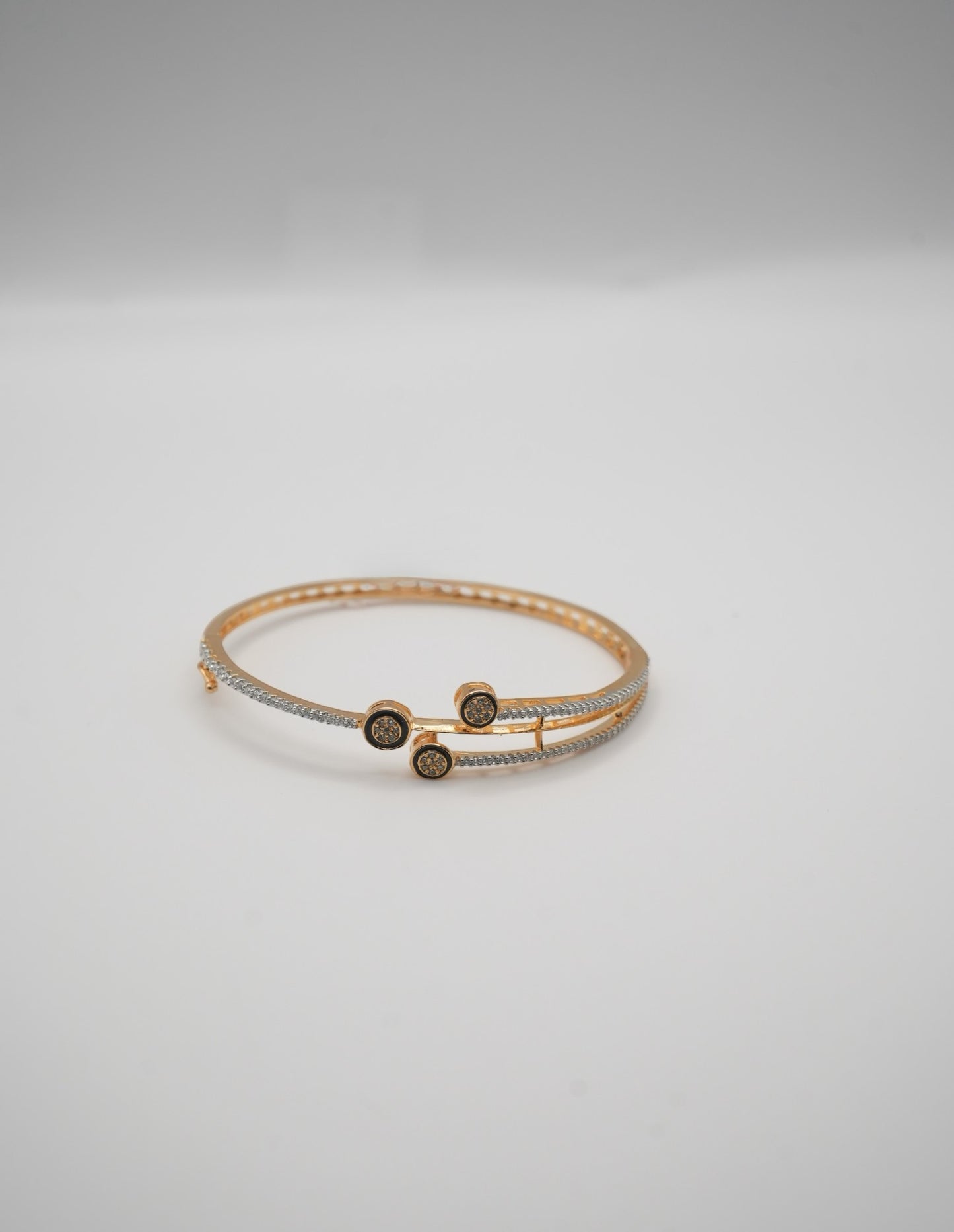Cosmic Duo: Rose Gold & Crystal Double Band Bangle