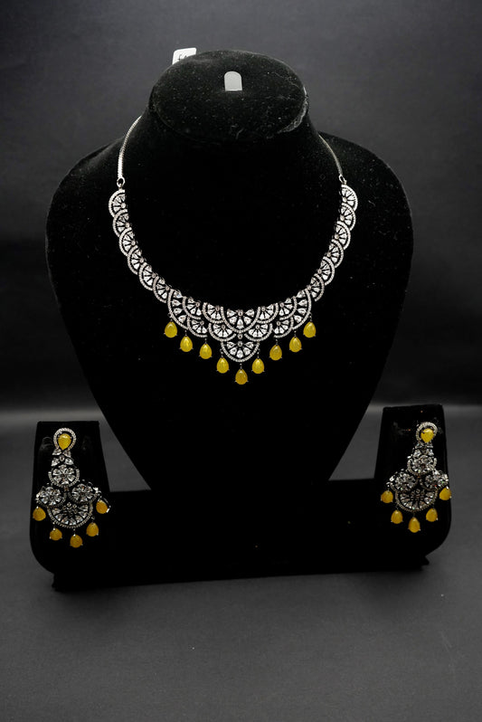 Exquisite Crystal and yellow Droplet Necklace with Earrings