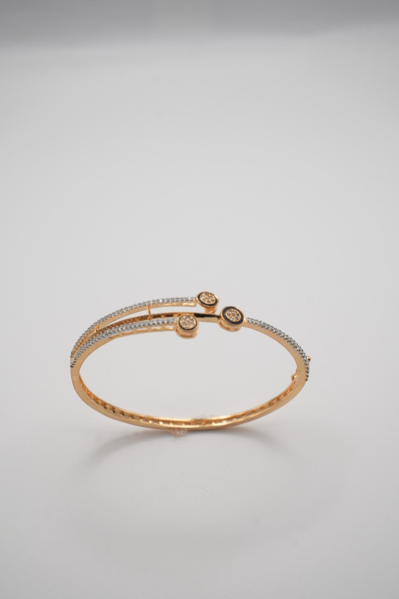 Cosmic Duo: Rose Gold & Crystal Double Band Bangle